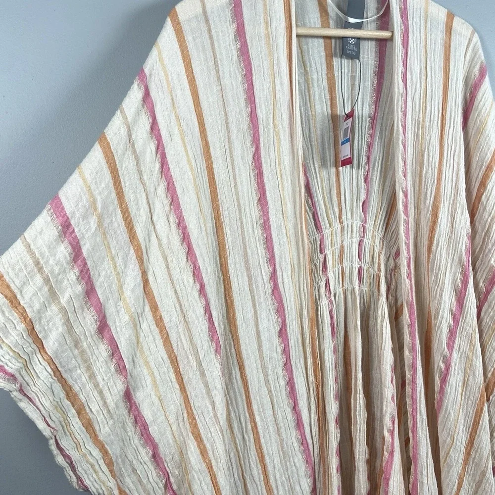 Vince Camuto Sunset Striped Gauze Kimono‎ Cover Up Metallic Accents O/S V4612328